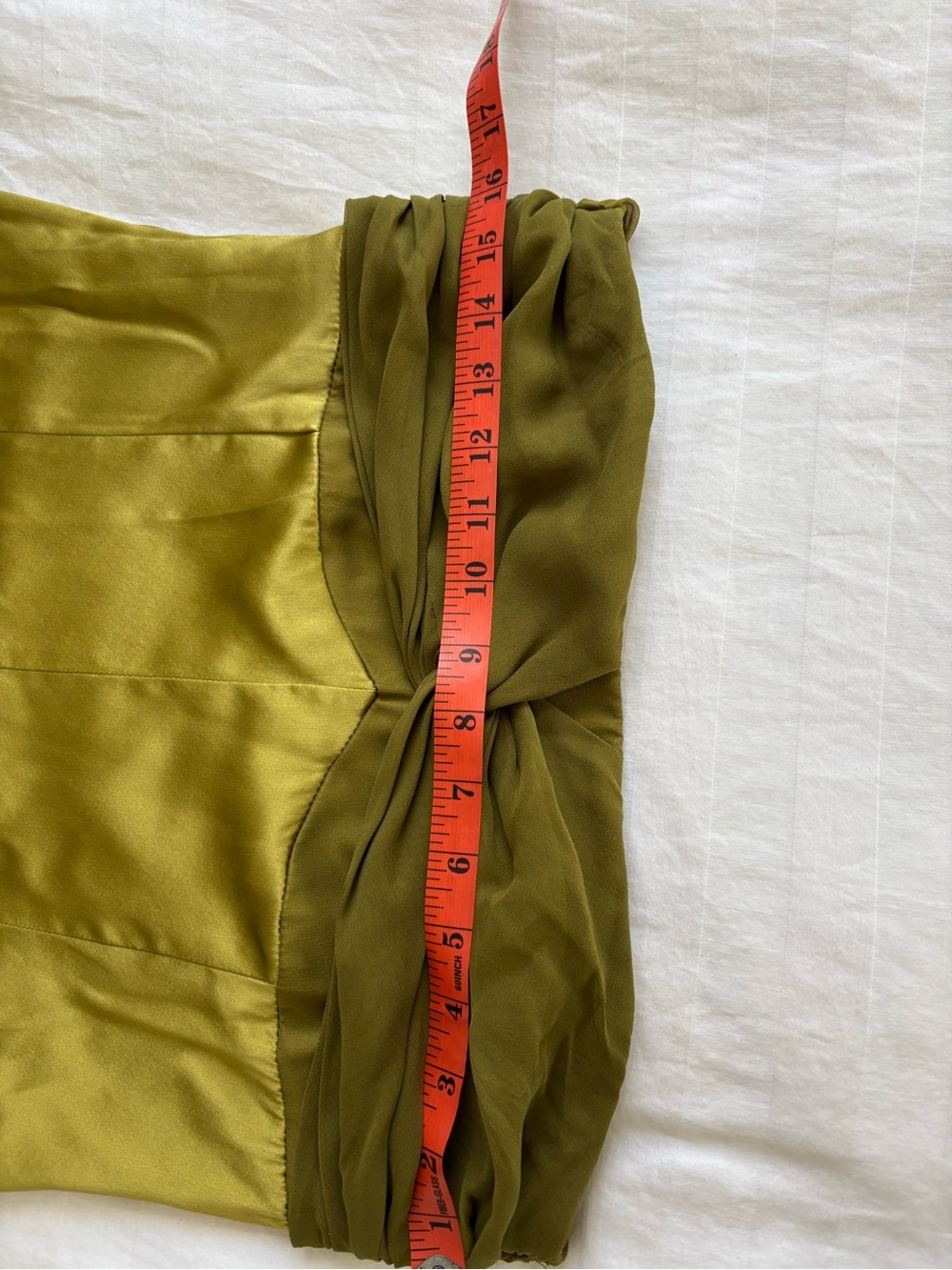 Vintage Ruth Strapless Olive Silk Twist-Bodice Dress Size 8 - Picture 5 of 9